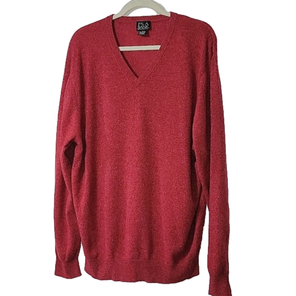 JOS. A BANK 100% Cashmere V-neck mens' sweater, heathered red size Large, EUC